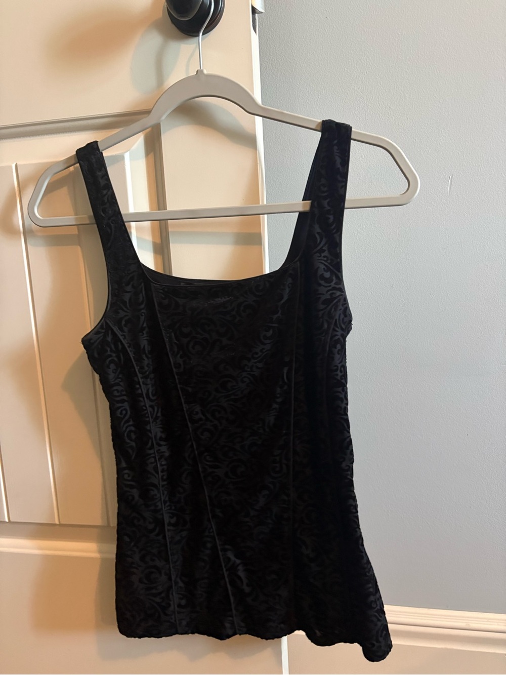 White House Black Market Black Velvet Midi Dress with Damask Texture